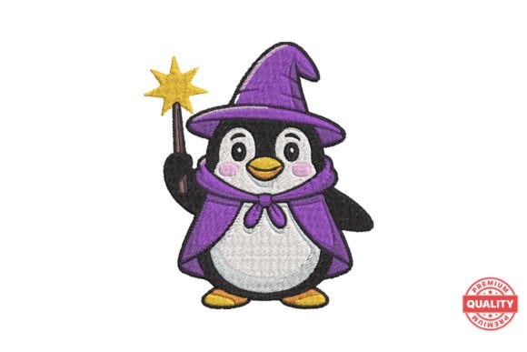 Wizard Penguin Halloween Embroidery for Boutique Apparel